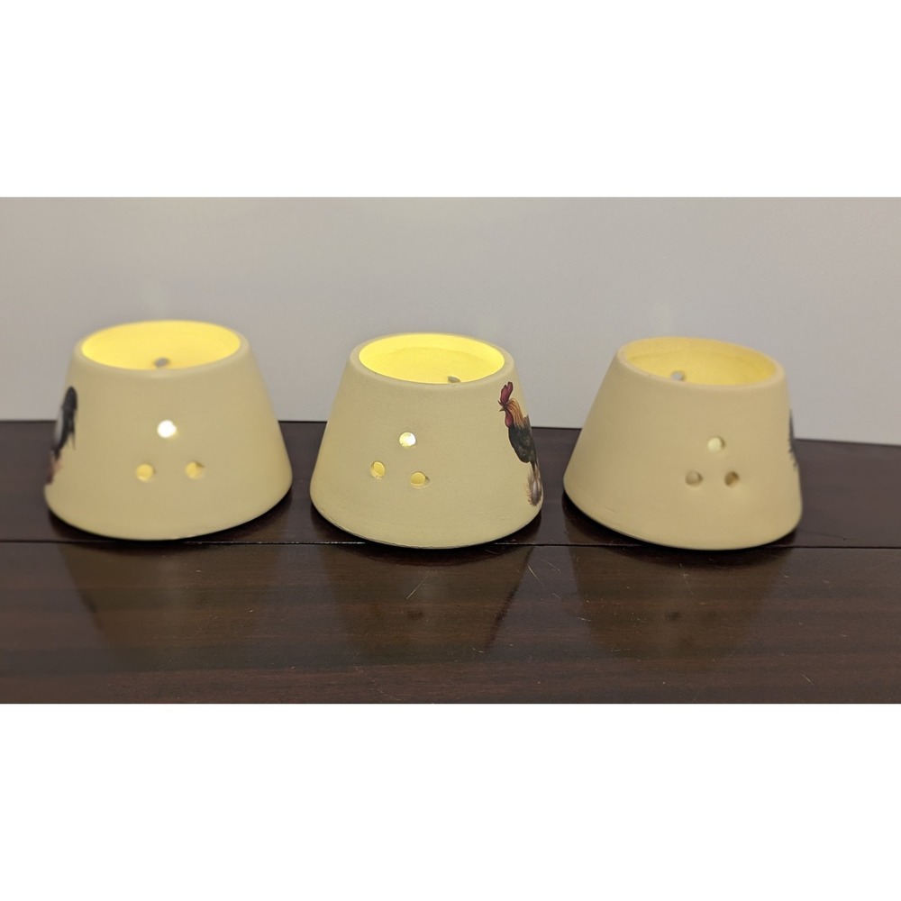 Set‎ of 3 Rooster Ceramic Candle Shades Farmhouse Country Votive Tealight Covers - Picture 3 of 11